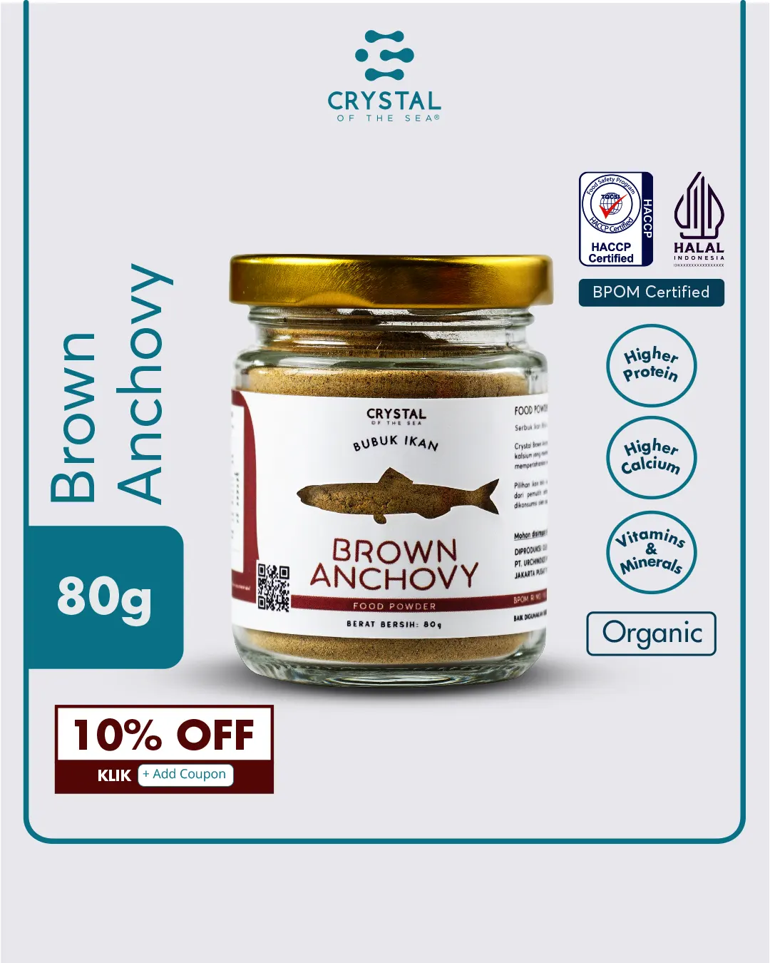 botol kemasan brown anchovy powder atau bubuk teri jengki ukuran besar